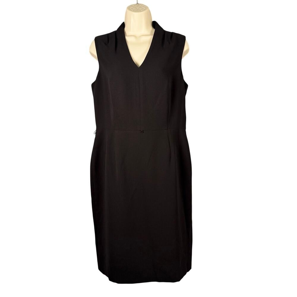 Jones Studio Separates Dress Womens 10 Black Sheath Pleated Shoulder V-neck